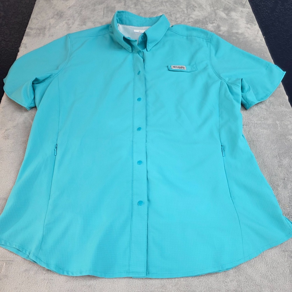 Columbia PFG Women's Blue Sz L Short Sleeve Button-Up Fishing Shirt Breathable